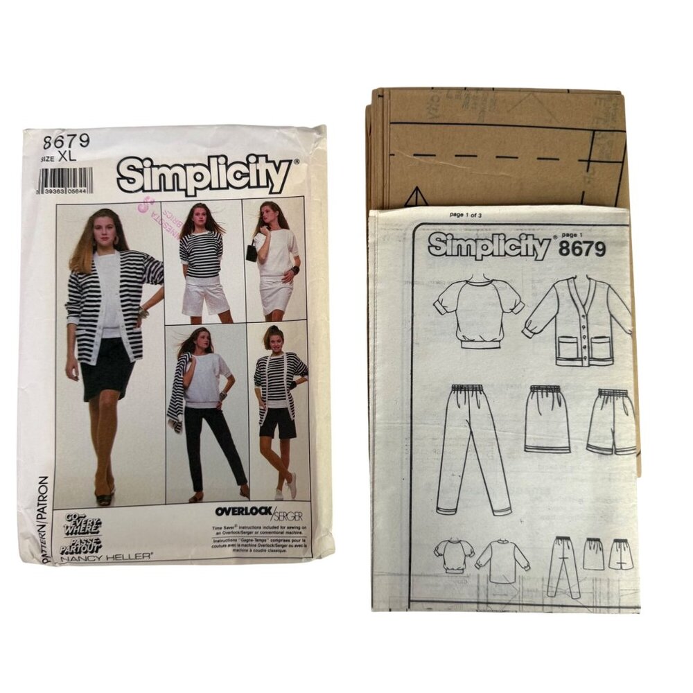80s Simplicity 8679 Sewing Pattern Misses XL Cardigan Pant Short Top & Skirt VTG - Picture 2 of 7
